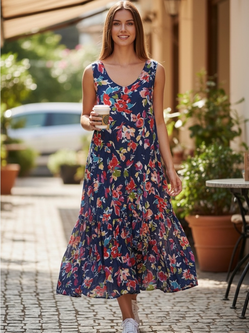 Woman Within Navy Floral Midi Dress